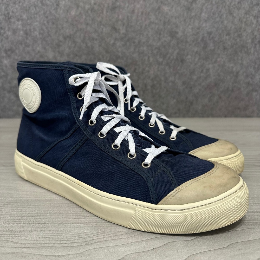Marc Jacobs High Top Sneakers Mens 9 Navy Blue Canvas Lace‎ Up Designer Shoes